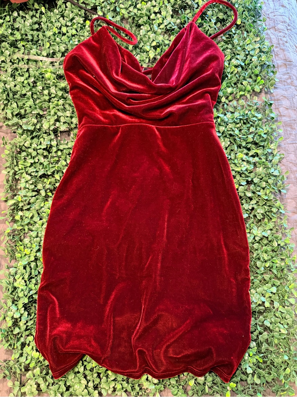 Windsor Velvet Cowl Mini Dress in Deep Red